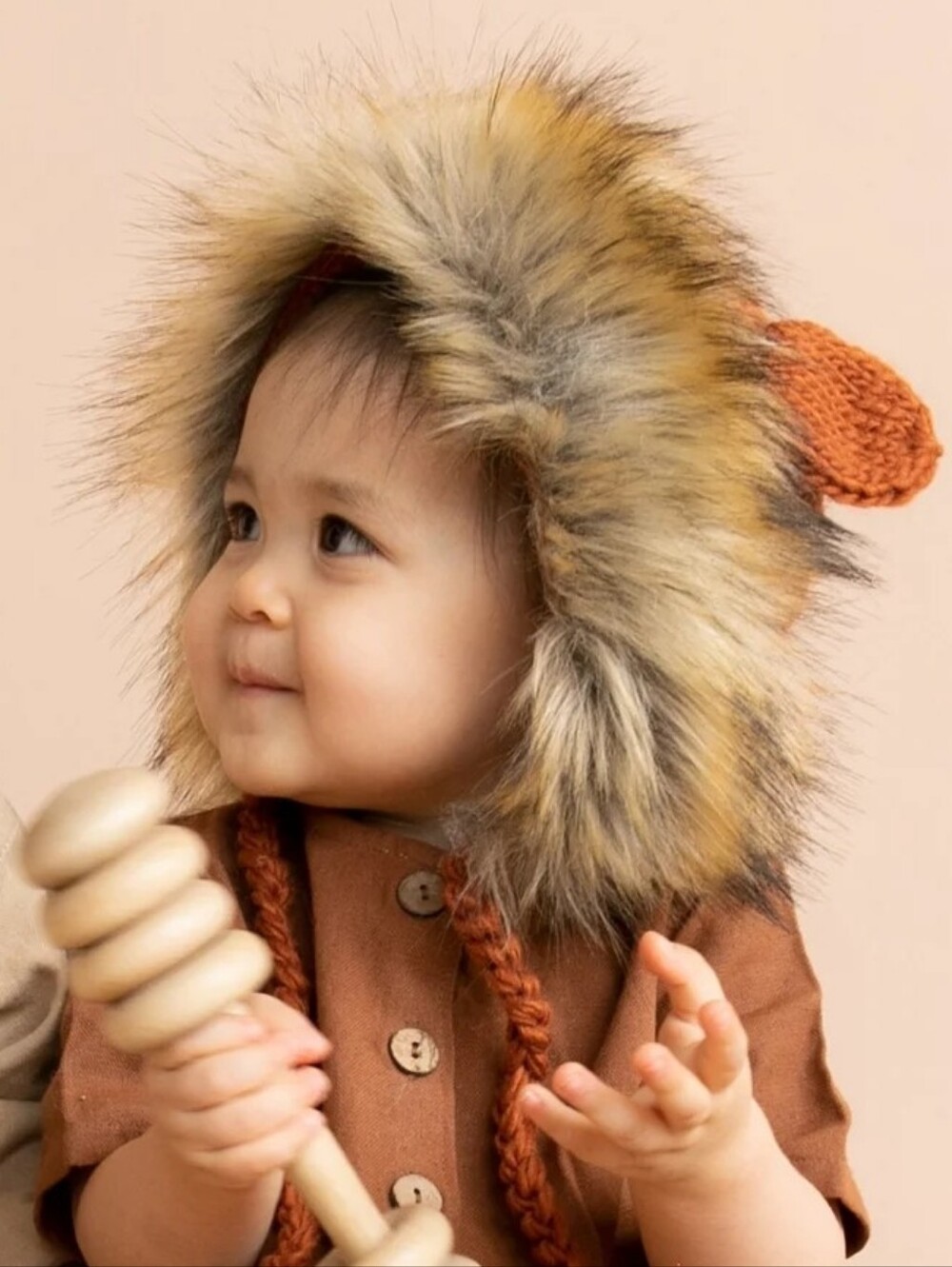 Baby Faux Fur-Trim Knit Lion Hat & Booties - Rust